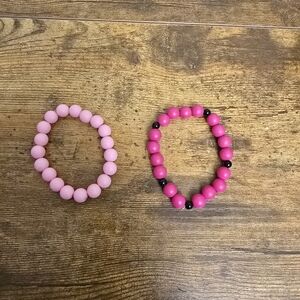 Handmade 2 Pink Beaded Stretchy Bracelets Dark Pink And Light Pink